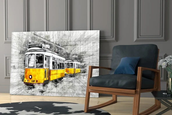 Sarı Tramvay Basel Cam Tablo - Resim 6