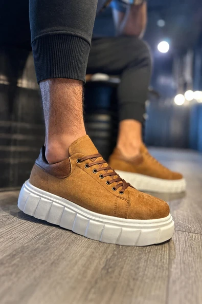 JET-144 Volt Bağcıklı Süet Erkek Günlük Sneaker Yüksek Taban Ayakkabı SBT Taba ürün görseli 1