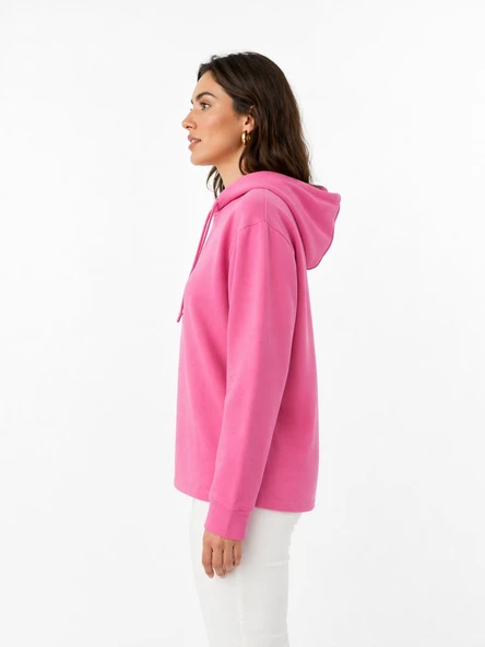 Kadın Kapüşonlu Sweatshirt - Rahat ve Şık - Pembe - Resim 3