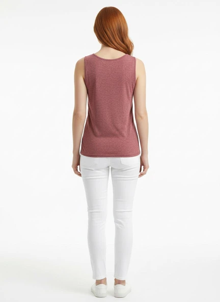 Kadın V Yaka İnce Askılı Basic T-Shirt - Pembe - Resim 2
