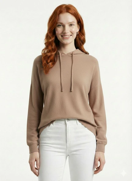Kadın Kapüşonlu Basic Regular Fit Sweatshirt - Açık Pembe ürün görseli 1