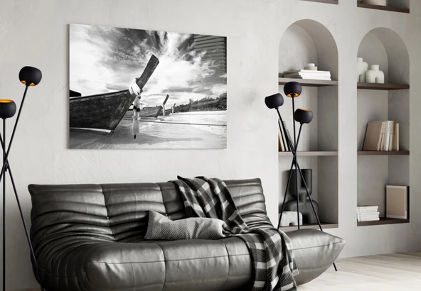 Sahildeki Tekneler Cam Tablo - Resim 4