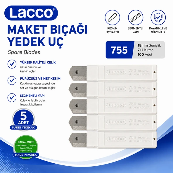 Lacco 755 Maket Bıçağı Yedek Uç 18 mm Keskin Çelik Segmentli Profesyonel Yedek Bıçak 5 Adet ürün görseli 1