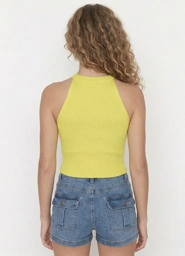 Kadın Fitilli Halter Yaka Crop Bluz - Sarı - Resim 5