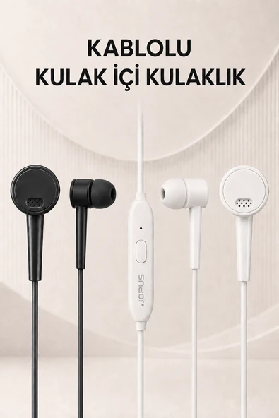Jopus Yüksek Sesli Stereo Kulak İçi Kulaklık Mikrofonlu Siyah 3.5mm Aux Jack Girişli 1m Kablo Tak Çalıştır iOS Android Uyumlu Beyaz ürün görseli 1