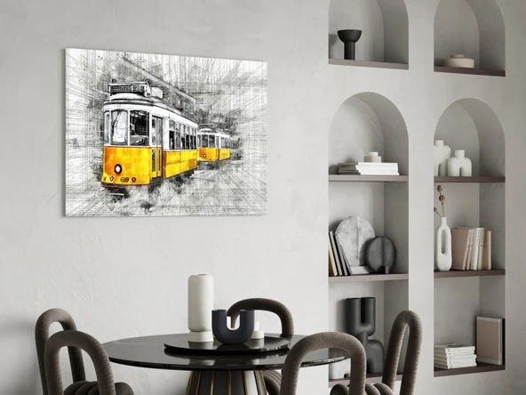 Sarı Tramvay Basel Cam Tablo - Resim 5