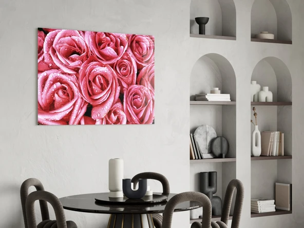 Pembe Gül Cam Tablo - Resim 5
