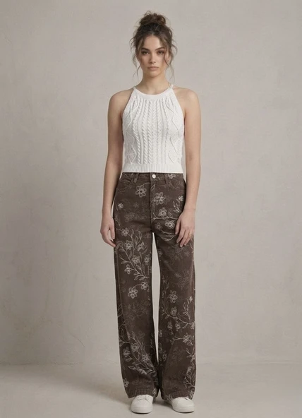 Kadın Triko Örme Halter Yaka Crop Bluz - Beyaz - Resim 2