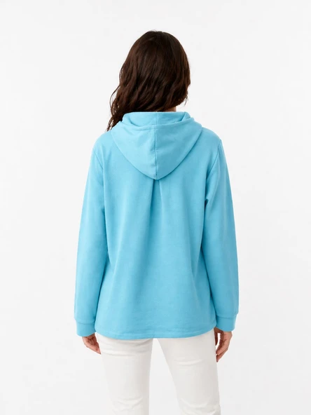 Kadın Kapüşonlu Sweatshirt - Rahat ve Şık - Mavi - Resim 2