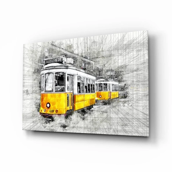 Sarı Tramvay Basel Cam Tablo ürün görseli 1