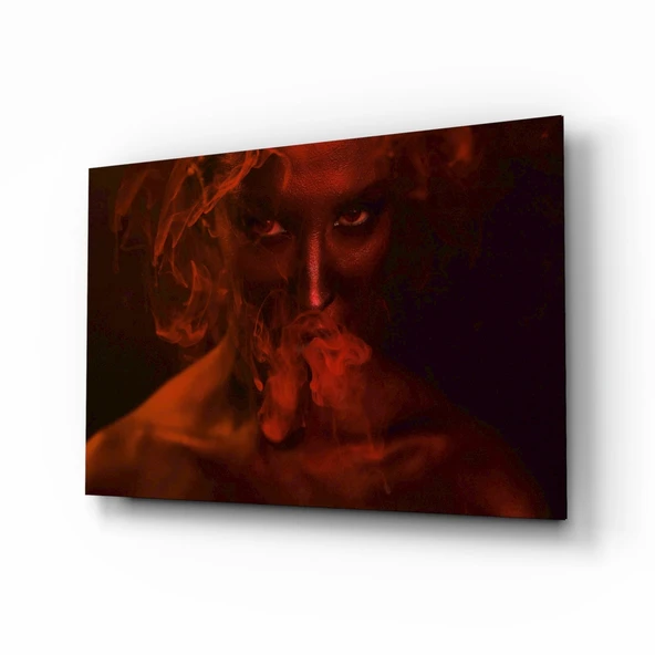 Kırmızı Duman ve Kadın Cam Tablo ürün görseli 1