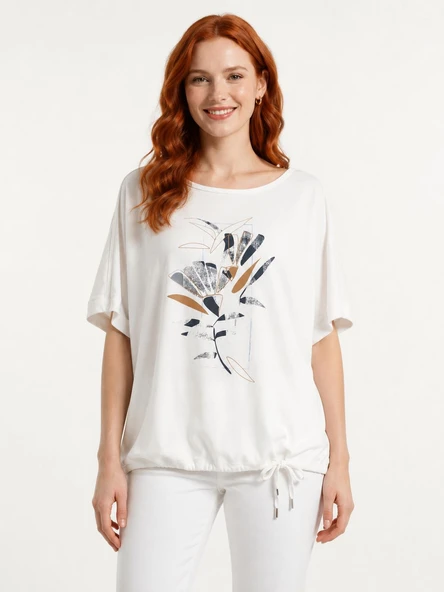 Kadın Baskılı Relaxed T-Shirt - Beyaz ürün görseli 1