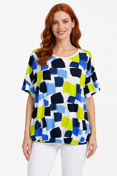 Kadın Renkli Desenli Oversize T-Shirt - Çok Renkli ürün görseli 1