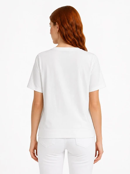 Kadın Basic Beyaz Kısa Kollu T-Shirt - Beyaz - Resim 2