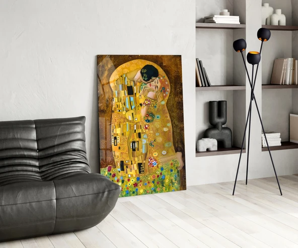 Gustav Klimt "Öpücük" Cam Tablo - Resim 5