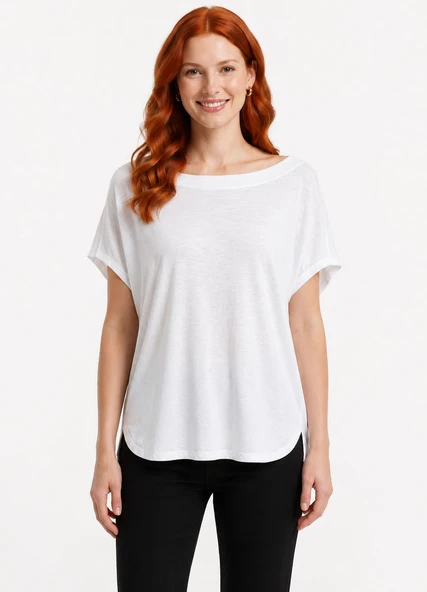 Kadın Relaxed Fit Beyaz Basic T-Shirt - Beyaz ürün görseli 1