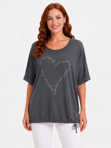 Kadın Oversize Gri T-Shirt - Haki ürün görseli 1