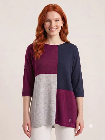 Kadın Renk Bloklu Oversize Tunik Bluz - Çok Renkli ürün görseli 1