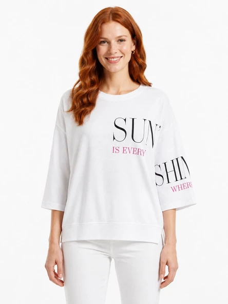 Kadın Beyaz Oversize Yazılı T-Shirt - Beyaz ürün görseli 1
