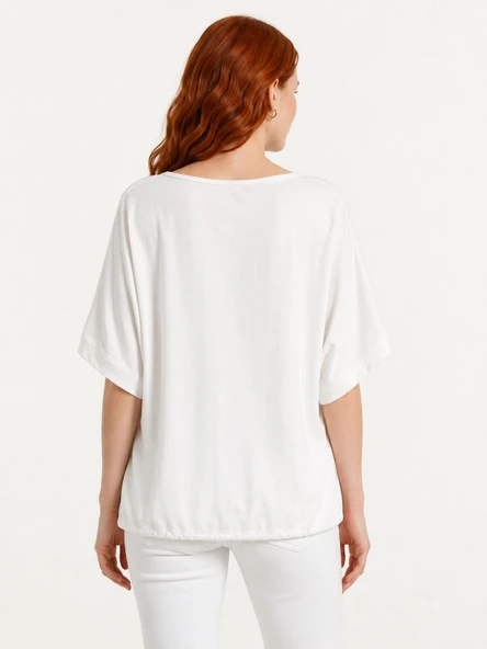 Kadın Baskılı Relaxed T-Shirt - Beyaz - Resim 2