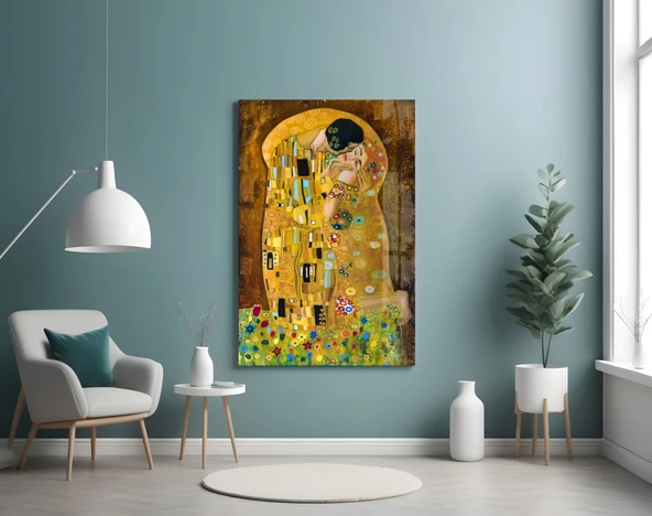 Gustav Klimt "Öpücük" Cam Tablo - Resim 4