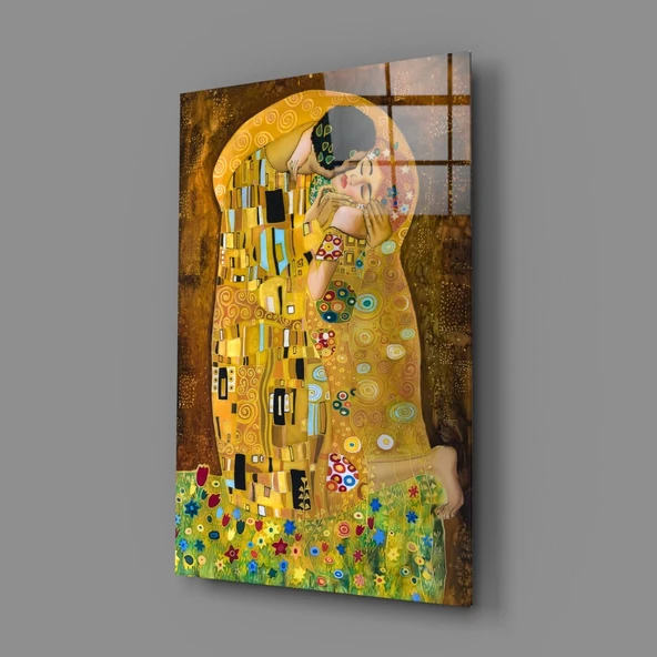Gustav Klimt "Öpücük" Cam Tablo - Resim 2