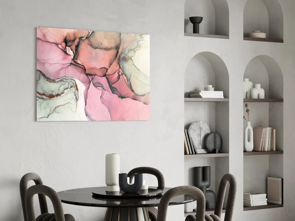 Pembe Mermer Desen Cam Tablo - Resim 5