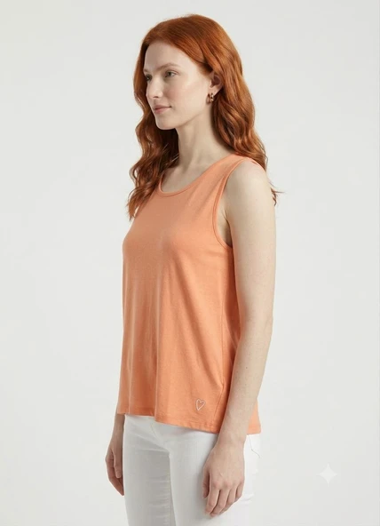 Kadın Basic Pamuklu Turuncu Askılı T-Shirt - Turuncu - Resim 3