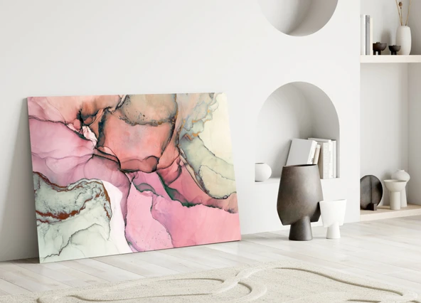 Pembe Mermer Desen Cam Tablo - Resim 3