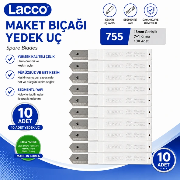 Lacco 755 Maket Bıçağı Yedek Uç 18 mm Keskin Çelik Segmentli Profesyonel Yedek Bıçak 10 Adet ürün görseli 1