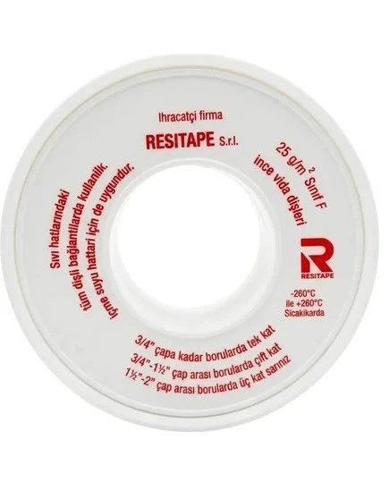 Resiflon RESITAPE Teflon Bant 250 Adet - 12 mm x 0.076 mm x 12 Metre ürün görseli 1