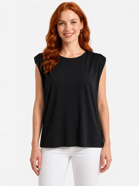 Kadın Siyah Kolsuz Relaxed T-Shirt - Siyah ürün görseli 1