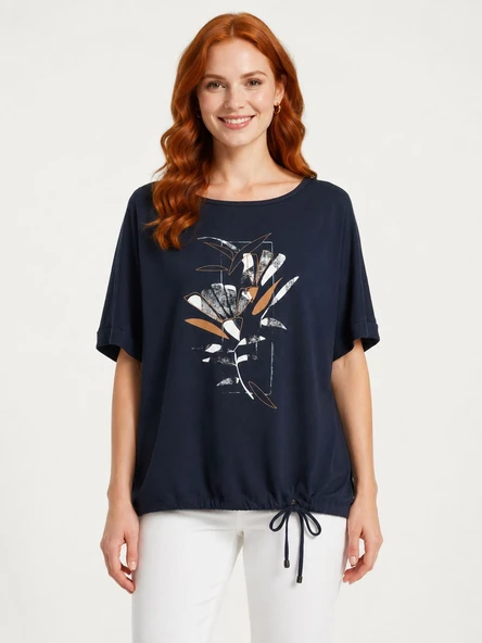 Kadın Baskılı Relaxed T-Shirt - Lacivert ürün görseli 1