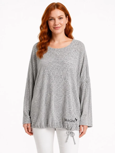 Kadın Gri Relaxed Fit Triko Detaylı Sweatshirt - Gri ürün görseli 1