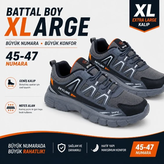 SKY MAX BİG SİZE ERKEK SNEAKER AYAKKABI BATTAL BOY GRİ 45-47 ürün görseli 1