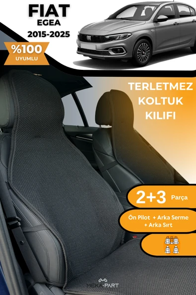 Terletmez Oto Koltuk Koruyucu Kılıf %100 Pamuk 5 li Tam Set Siyah Fiat Egea ürün görseli 1