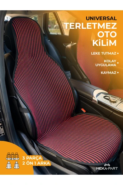 Meka Part Oto Koltuk Koruyucu Kılıf Kırmızı Çizgili Universal 2+1 Parça ürün görseli 1