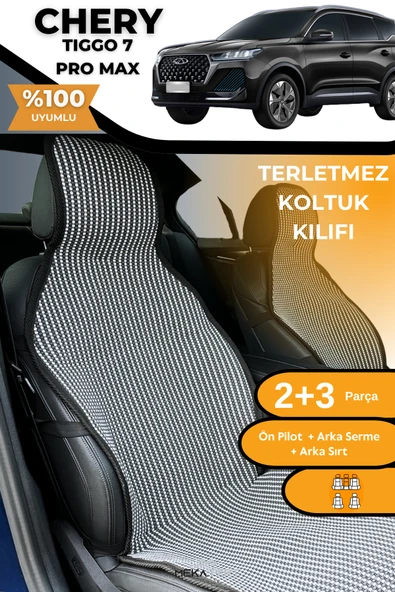 Terletmez Oto Koltuk Koruyucu Kılıf %100 Pamuk 5 li Tam Set Füme Beyaz Chery Tiggo 7 ürün görseli 1