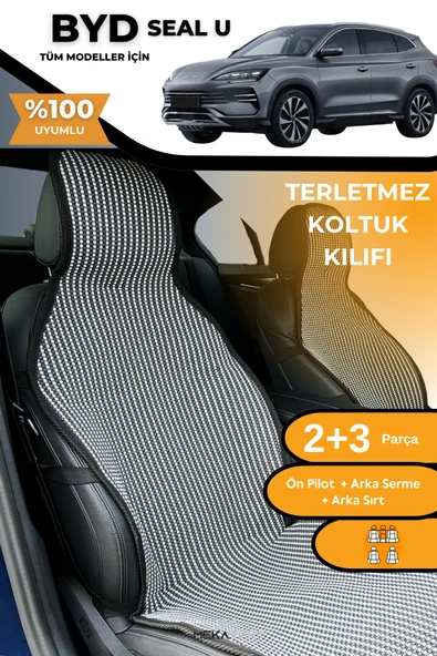 Terletmez Oto Koltuk Koruyucu Kılıf %100 Pamuk 5 li Tam Set Füme Beyaz BYD Seal U ürün görseli 1