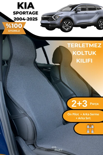 Terletmez Oto Koltuk Koruyucu Kılıf %100 Pamuk 5 li Tam Set Füme Kia Sportage ürün görseli 1