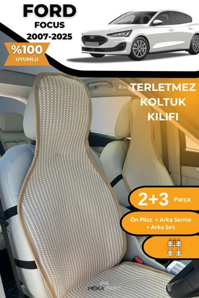 Terletmez Oto Koltuk Koruyucu Kılıf %100 Pamuk 5 li Tam Set Krem Ford Focus 2 3 4 5 ürün görseli 1