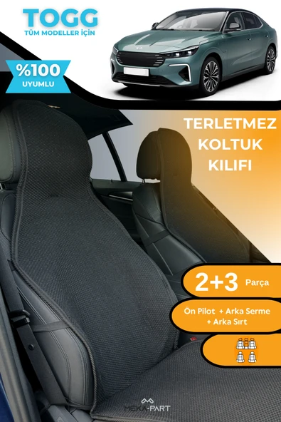 Terletmez Oto Koltuk Koruyucu Kılıf %100 Pamuk 5 li Tam Set Siyah TOGG T10F ürün görseli 1
