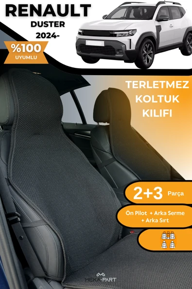 Terletmez Oto Koltuk Koruyucu Kılıf %100 Pamuk 5 li Tam Set Siyah Renault Duster ürün görseli 1