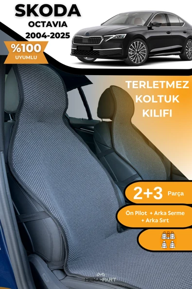 Terletmez Oto Koltuk Koruyucu Kılıf %100 Pamuk 5 li Tam Set Füme Skoda Octavia ürün görseli 1