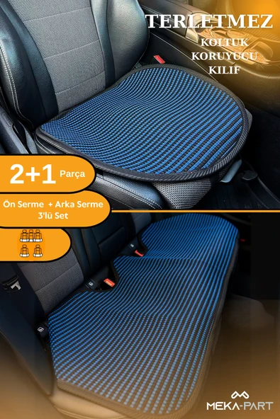 Meka Part Oto Koltuk Koruyucu Kılıf 3 Parça SERME Universal Mavi Siyah ürün görseli 1
