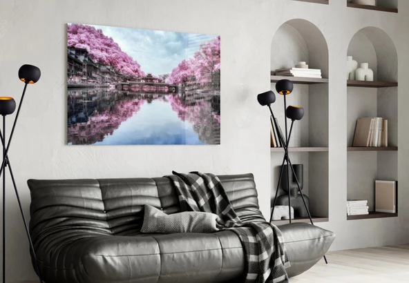 Pembe Manzara Cam Tablo - Resim 4