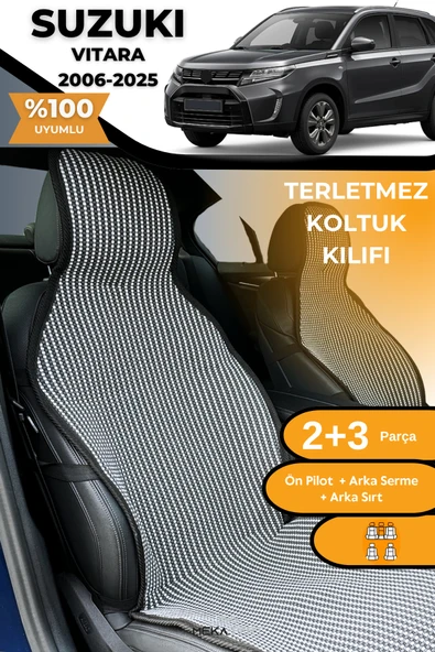 Terletmez Oto Koltuk Koruyucu Kılıf %100 Pamuk 5 li Tam Set Füme Beyaz Suzuki Grand Vitara ürün görseli 1