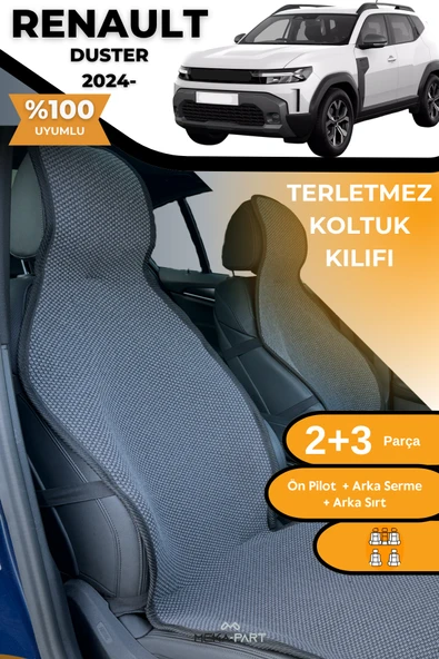 Terletmez Oto Koltuk Koruyucu Kılıf %100 Pamuk 5 li Tam Set Füme Renault Duster ürün görseli 1
