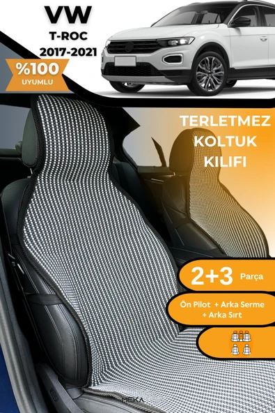 Terletmez Oto Koltuk Koruyucu Kılıf %100 Pamuk 5 li Tam Set Füme Beyaz VW T-Roc ürün görseli 1