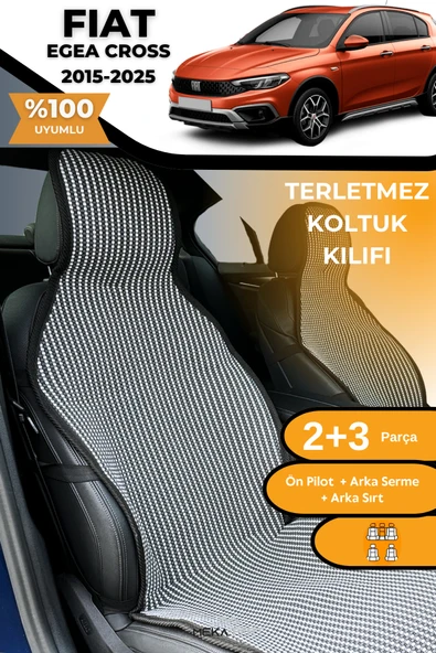 Terletmez Oto Koltuk Koruyucu Kılıf %100 Pamuk 5 li Tam Set Füme Beyaz Fiat Egea Cross ürün görseli 1